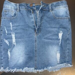 Denim Distressed Mini Skirt